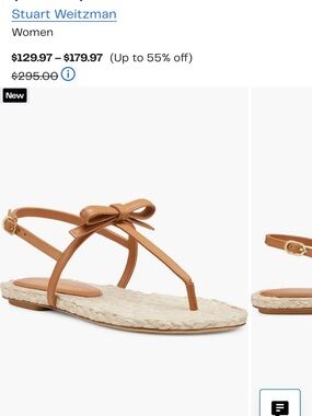 Stuart Weitzman Tan Leather Bow Thong Espadrille Sandal